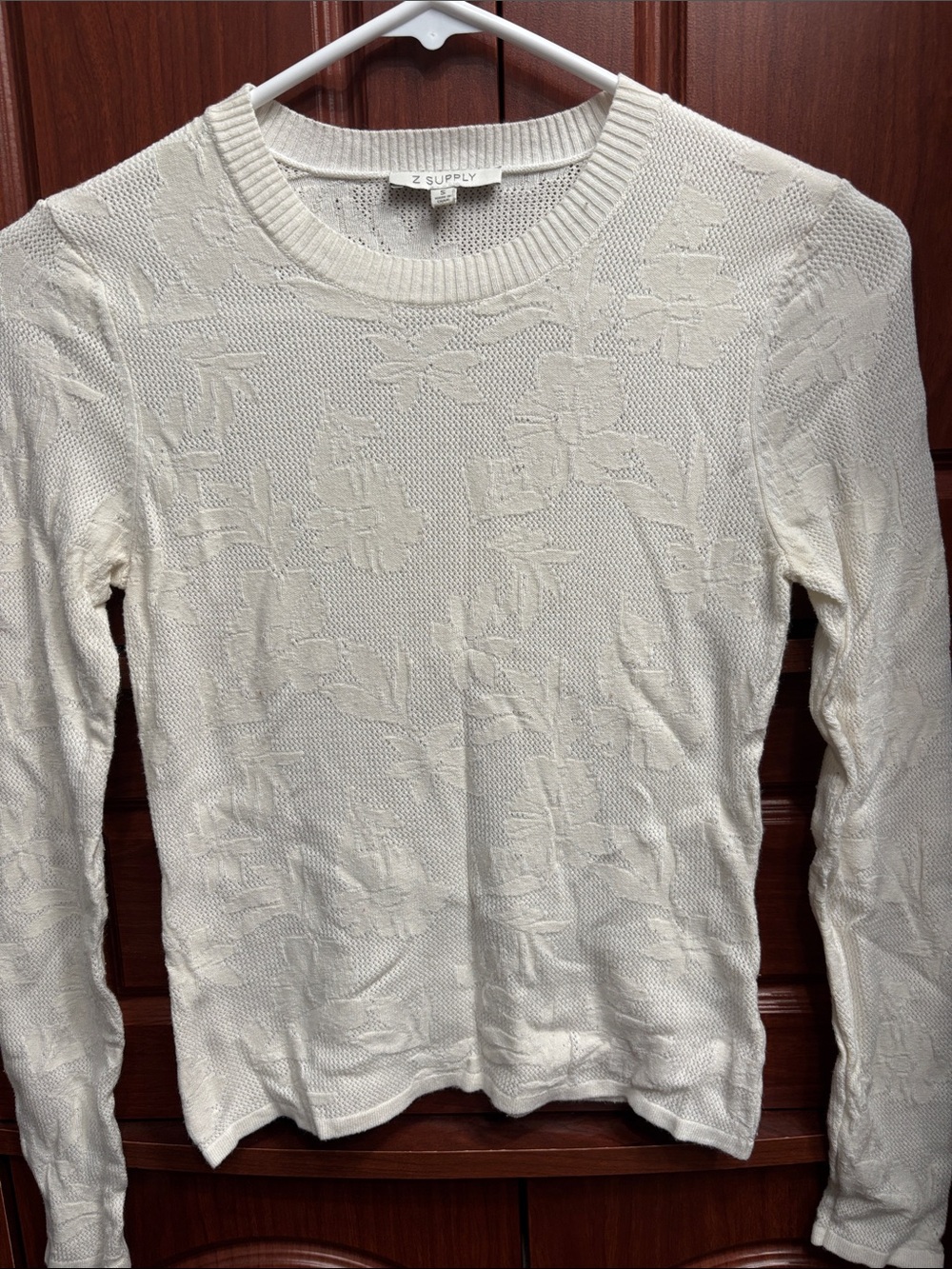 Z Supply Ivory Floral Textured Crewneck Sweater